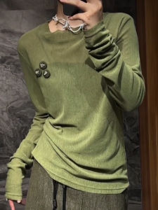 SUOXIMENG | เสื้อคอตั้งสีเขียวลายถักแบบบางสำหรับผู้หญิง ทรงหลวม สไตล์ย้อนยุค แฟชั่นฤดูใบไม้ร่วง คอลเลกชั่นใหม่ เสื้อผ้าทำงาน