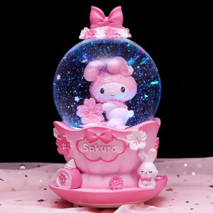 Sakura Rabbit Music Box Rotating Crystal Ball Princess Theme Gift for Girls Age 10 Birthday Decoration Resin Material Children