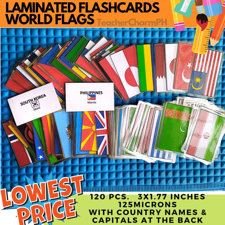 WORLD FLAGS FLASHCARD 120pcs. & ASIA FLAG with country names & capitals ...