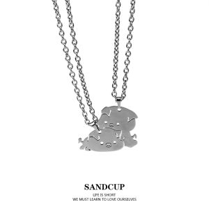 SANDCUP Hug Pig Necklace Womens Fashion Jewelry Original Design Titanium Steel Cross Chain Couple Friends  out