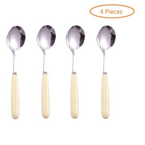4pcs Macaroon Elegant Handle Dessert Spoon Stainless Steel Cutlery Set Cake Spoon for Home Bar Cafe Coffee Mirror Polishing