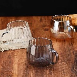 400ml High Borosilicate Glass Cups Creative Striped Mug Pumpkin Cup Breakfast Milk Glass Water Cup Teacup Home Office Drinkware