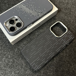 Ultra-Thin Carbon Fiber Texture Phone Case with Stand for Apple 15Promax 14 13Pro Full Protection Anti-Fall Metal Frame