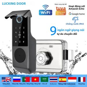 Khóa Cửa Thông Minh Wifi Tuya Ngoài Trời Không Cần Chìa Khóa Khóa Cửa Bằng Mô Tơ Tích Hợp Vân Tay Thẻ RFID Điều Khiển Bằng Ứng Dụng Tương Thích Với Google Alexa Chống Nước