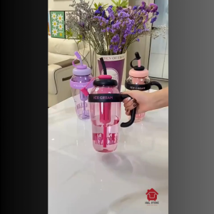 1300ml Ice Cream Water Cup Bottle Botol Minuman Air Besar Outdoor Travel High-Looking Straw Sports