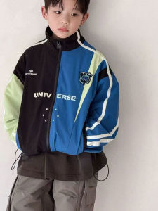 Boys Cotton-Padded Warmth Jacket Childrens Zipper Closure Stand Collar Autumn Winter Fashionable Outerwear for Kids