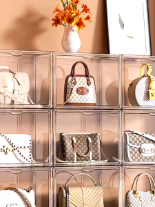 THE Bag Display Storage Box Organiser Transparent Bag Box Magnetic Stackable Display Box Storage Cabinet