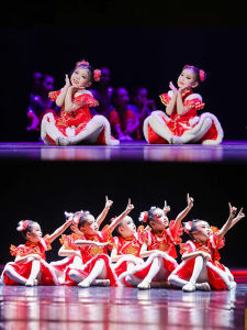 Childrens Festival Performance Costume Red Lantern Yangge Dance Skirt Boy Girl Cotton Traditional Ethnic Stage Outfit