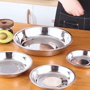 Nipiin 3PCS 15-25CM Stainless Steel Plate Round Dinner Silver Dish Food Tray Fish Plate Tableware