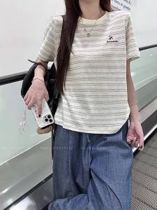 Apricot Stripe Printed Short Sleeve T-Shirt Loose Fit