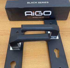 HANDLE PINTU RUMAH 1 SET HITAM DOFF MINIMALIS 25CM / 1 SET KUNCI PINTU RUMAH KOTAK LENGKUNG