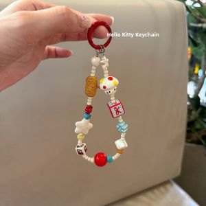 Hand-Painted Mushroom Beads Frosted Star Mobile Phone Case Lanyard Bag Charm Book Cover Decoration Korean Style INS
