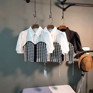 🔥[C361] Áo len nữ Montoghi QC kiểu GILE CARO CÚP NGỰC phối cổ sơ mi tay phồng Loại 1 - Kholenqc