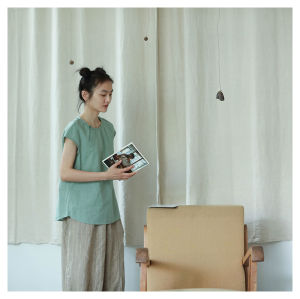 หลวม คอกลมพอดี ผ้าลินิน ผ้าฝ้าย เสื้อยืดแขนสั้น ผู้หญิง ศิลปะ Retro เสื้อท่อนบน ฤดูร้อน สบาย ระบายอากาศได้ดี เสื้อยืดพื้นฐาน