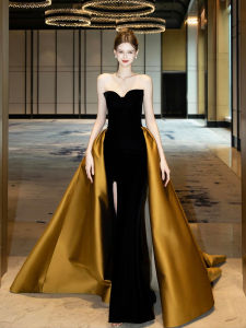 Alice Female Star Dinner Retro Stunning Classy Evening Gown Bride Banquet Annual Meeting Aura Full Open Evening Dress