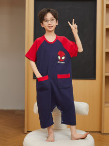 Spider-Man Boys Conjoined Pajama Summer Cotton Short Sleeve Night Dress Kids Special Clothes after Circumcision