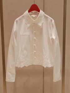Elegant White Embroidered Shirt for Women Unique Design Summer Top Fashionable Special Beauty Tea Culture Inspiration