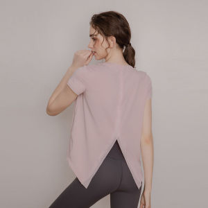 Womens Yoga Fitness Sportswear Loose Short Sleeve T-shirt Professional Running Suit Autumn Winter Breathable Comfortable Polyester Fiber
