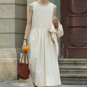 Summer 2023 French Loose Sleeveless Pure Color A-Line Skirt Design Sense Waist-Cinching Two-Piece Set Long Dress Ensemble
