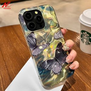 Luxury Colorful Aurora Laser Butterfly Case for iPhone 15 12 13 14 Pro Max 15Pro iPhone 11 Soft TPU Shockproof Gradient Cover