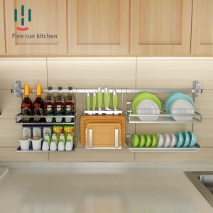 Five Moisture Kitchen Wall Mounted Storage Rack 304 Stainless Steel Multi-Function Wall Bowl Plate Rack across Window Fruit Vegetable Rack