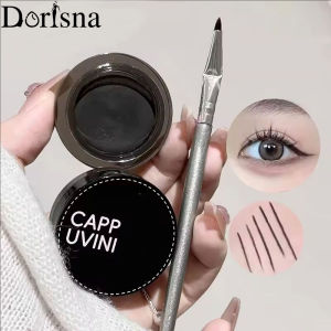Dorisna Waterproof Eye Liner Paste with Angled Brush Easy Coloring Smooth Black Brown Eyeliner Outline Eyebrow Multipurpose Cream