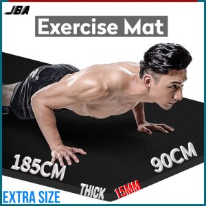 JBA Exercise Mat For Workout Men Wide 90cm Thick 15mm NBR Waterproof Non Slip Durable Black Grey Blue Yoga Mat Large Size With Carrier Bag Strap