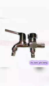 Vòi nước 2 đầu ra gắn tường chất liệu thau mạ crom sáng bóng
