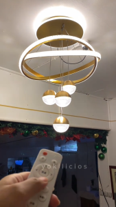 [Support Lalamove Bulk Order] Ceiling Tri Color Remote Control Chandelier Combination Suit(Golden 4Ball Crystal Mosby Circle)+(Golden 50CM Diameter Crystal Single Circle) Dimmable Northern Europe High Senior Pendant Light
