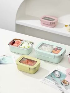 WORTHBUY | Hộp Cơm Trưa Bằng Thép Không Gỉ 304 Dành Cho Trẻ Em Và Học Sinh Thân Thiện Với Môi Trường Chống Rò Rỉ An Toàn Với Lò Vi Sóng Có Ngăn Chia Hộp Đựng Thức Ăn Di Động