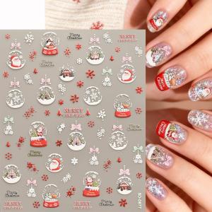 5D Christmas White Snowflakes Crystal Ball Nail Stickers Santa Claus Snow Xmas Tree Nail Decals New Year DIY Manicure Decoration