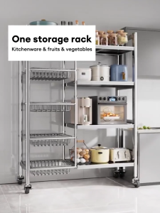 BMZAR Stainless Steel Kitchen Multifunctional Rack Trolley Storage Rack Vegetable Rack Multi layer Kitchen Storage Rack With Basket