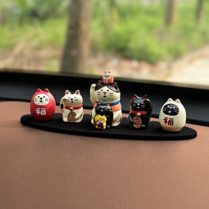 ของตกแต่งรถยนต์ลายแมวช่วยโชค DIY น่ารักและสร้างสรรค์ เครื่องประดับหน้าปัดรถยนต์ ของตกแต่งห้องเครื่องแบบสั้นๆ สไตล์ INS