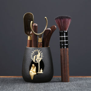 Elegant Zen Bamboo & Black Clay Tea Ware Set 6 Pieces
