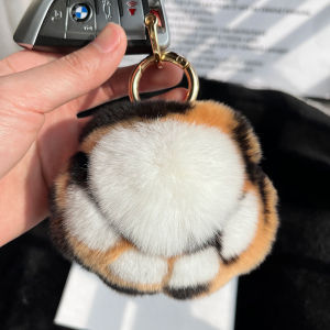 [Tiger Tail] Cute Real Rex Rabbit Hair Car Key Ring Pendant Stuffed Couple Gift Schoolbag Bag Charm