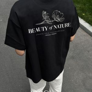 Loose Fit Mens Short Sleeve T-Shirt Cotton Lightweight Summer Sporty Casual Style Printed round Neck Top for Teens