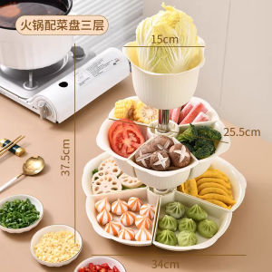 ชั้นวางของแบบหมุนได้สำหรับครัว ชามหุงต้มสามชั้นพร้อมช่องแยกใส่อาหาร อุปกรณ์เสริมในครัวอเนกประสงค์สำหรับใช้ในบ้าน