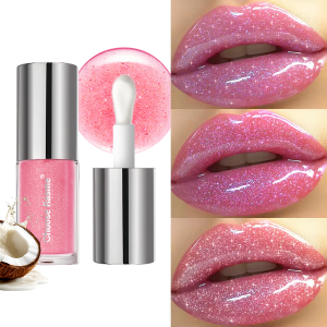 Coconut Flavored Lip Gloss Large Brush Head Mirror Pearl Moisturizing Fine Shimmering Transparent Water Gloss Lipstick