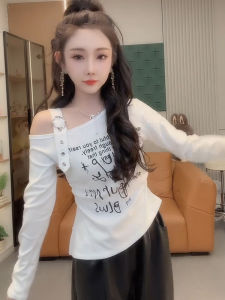 Áo Thun Dài Tay Thời Trang Mùa Thu 2025 Dành Cho Nữ Cổ Chéo in Chữ Ôm Vừa Vặn Tôn Dáng Chất Liệu Cotton Thường Ngày