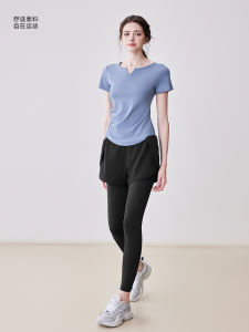 Womens Fitness Clothing Top Short Sleeve Yoga Sportswear Set Advanced Sensation Pilates Training Running Morning Exercise