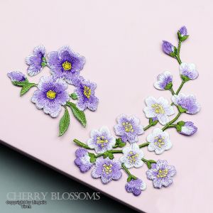 Fashionable Embroidered Cherry Blossom Patch Iron on Fabric Sticker DIY Sewing Accessories Floral Pattern Clothing Repair