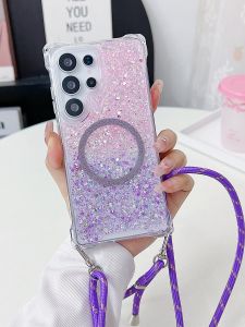 S25Ultra S25Plus Phone Case Gradient Drop Gel Flash Powder Full Cover Anti-Fall with Lanyard Creative Personalized Samsung Protective Shell