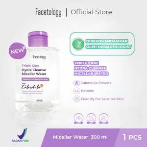 Facetology Triple Care Hydra Cleanse Micellar Water 300 ML 100ML Pembersih Wajah Sensitive Skin Pembersih Make Up Tanpa Bilas