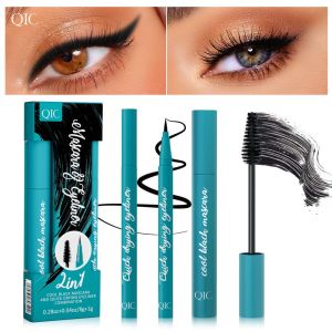 QIC Waterproof Mascara Eyeliner Set Non-Smudge Mascara Extended Thick Fiber Mascara Cosmetic 3D Mascara Lash Fibers Mascara