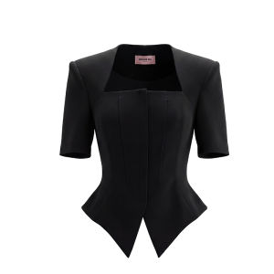 Simple High IQ Commuter Fishbone Tailoring Waist-defining Slim Black and White Suits