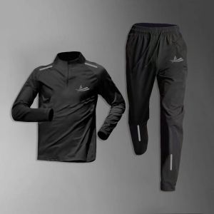 ชุดกีฬาฤดูใบไม้ร่วง/ฤดูหนาวสำหรับผู้ชาย ชุดวิ่งบาสเก็ตบอล กระดูกสันหลังยาว แห้งเร็ว เสื้อผ้าออกกำลังกาย เสื้อผ้ากีฬา