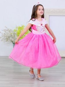 Little Girls Cosplay Dress Princess Aurora Costume Sleeveless Off Shoulder Sleeping Beauty Halloween Christmas Party Dress Up Children Birthday Clothes Magic Stick Crown