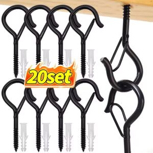 20Sets Hanger Hooks with Safety Buckle Windproof Screw Hooks for Hanging Outdoor String Lights Bonsai Plants Ceiling Spiral Hook