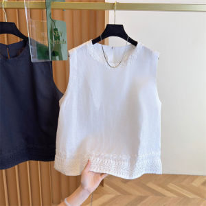 AIYITI | New Summer Fashion Linen Embroidery Sleeveless Large Loose Cover Belly Top