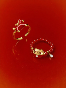 zengliu | Lucky Cat Design Ring Garnet Luck Charm